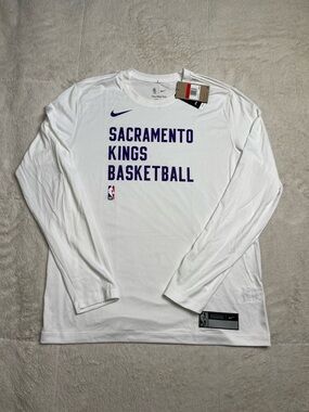 New NWT Nike NBA Sacramento Kings White LS Long Sleeve Dri Fit Shirt Mens L